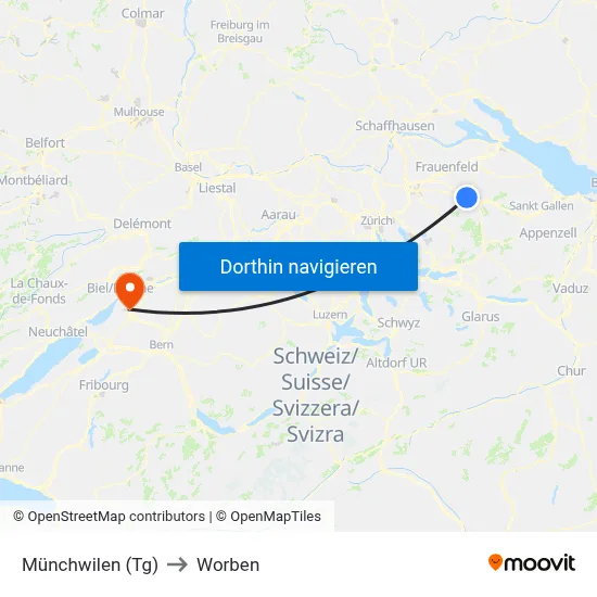 Münchwilen (Tg) to Worben map
