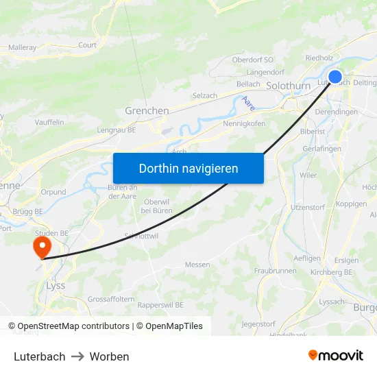 Luterbach to Worben map