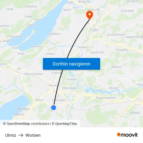 Ulmiz to Worben map