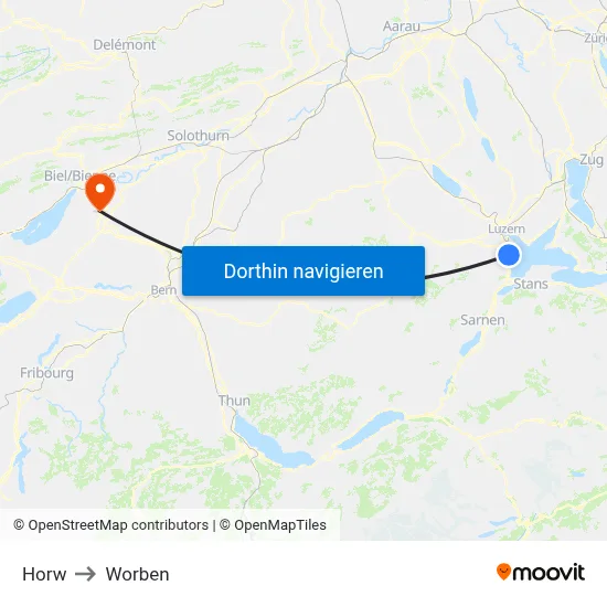 Horw to Worben map