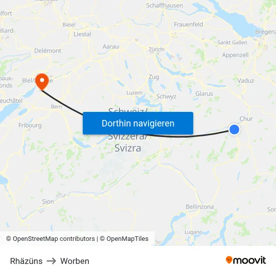 Rhäzüns to Worben map