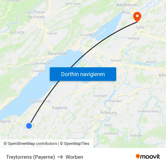 Treytorrens (Payerne) to Worben map