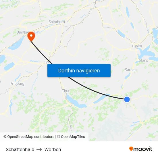 Schattenhalb to Worben map