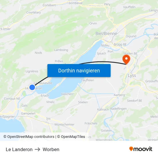 Le Landeron to Worben map