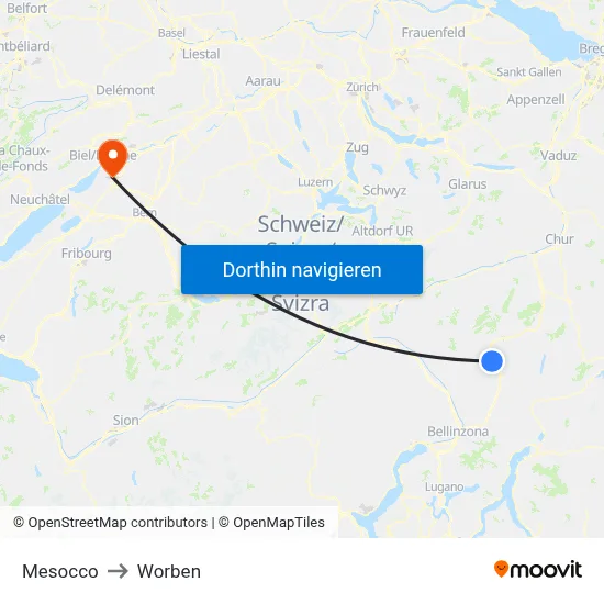 Mesocco to Worben map