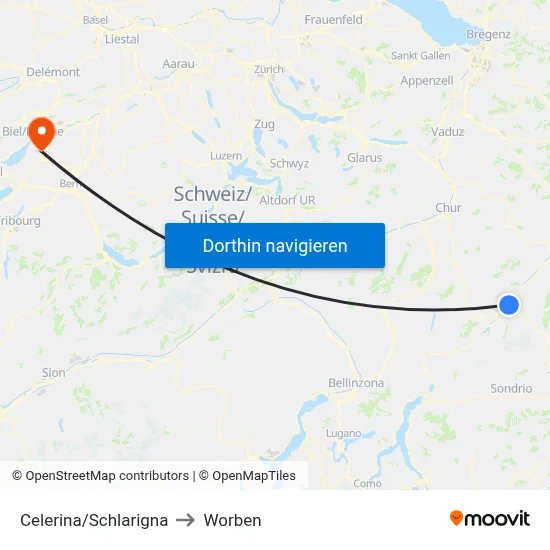 Celerina/Schlarigna to Worben map