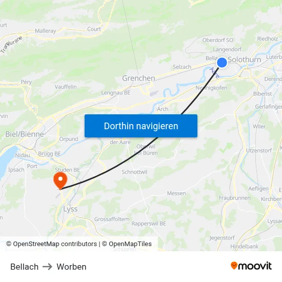 Bellach to Worben map