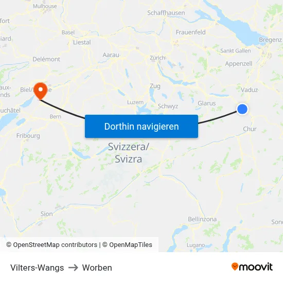 Vilters-Wangs to Worben map