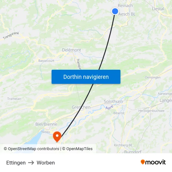 Ettingen to Worben map