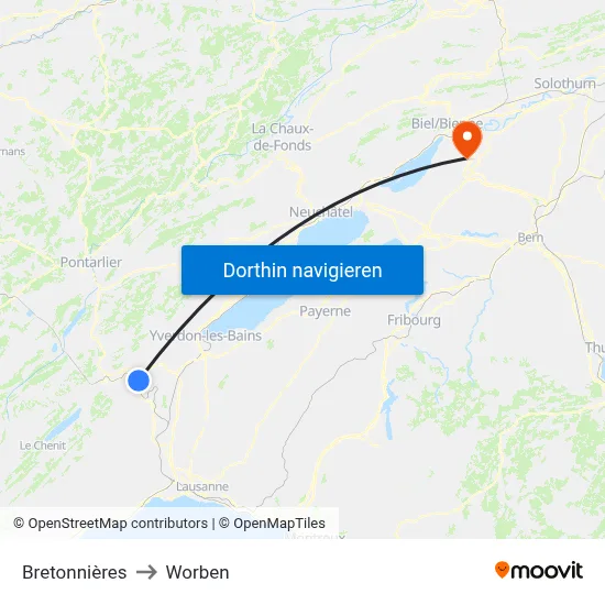 Bretonnières to Worben map