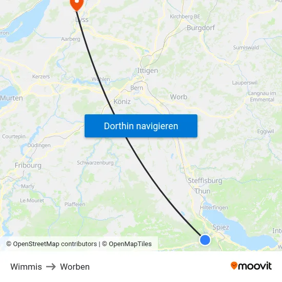Wimmis to Worben map