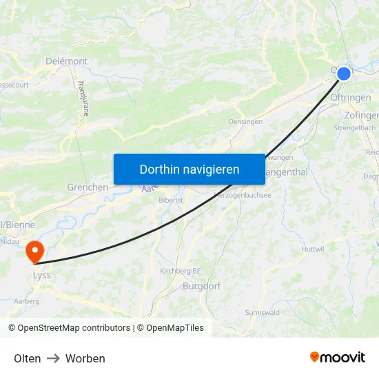 Olten to Worben map
