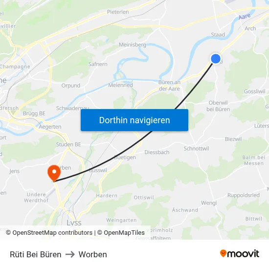 Rüti Bei Büren to Worben map