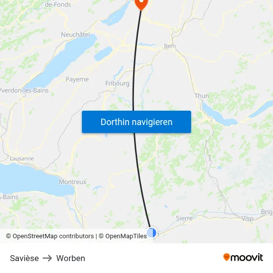 Savièse to Worben map
