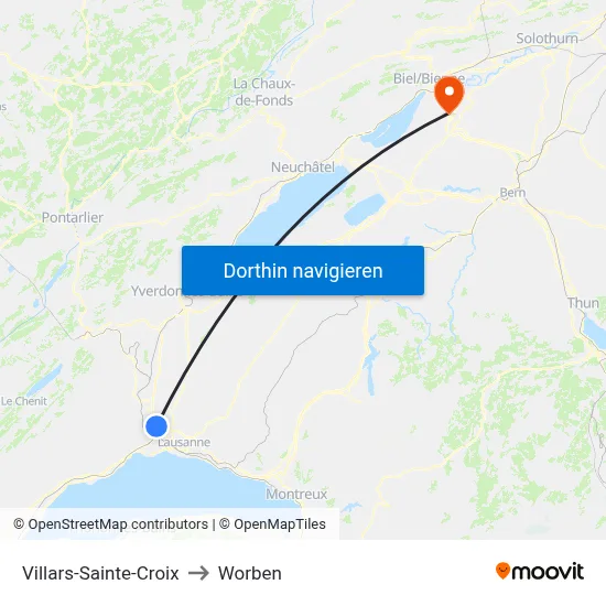Villars-Sainte-Croix to Worben map