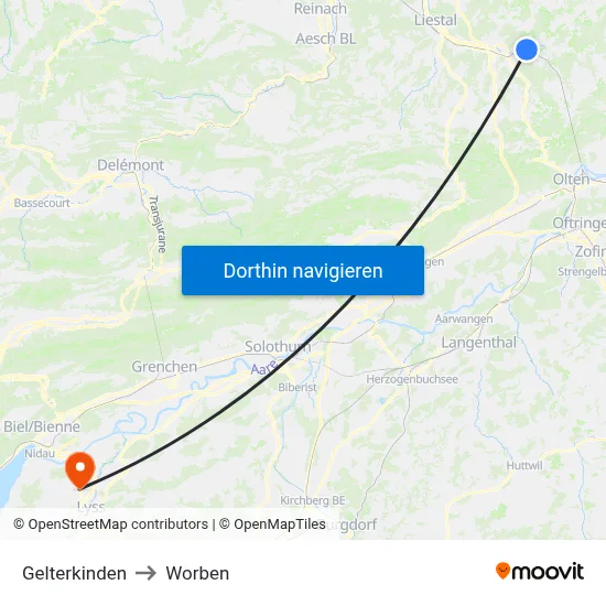Gelterkinden to Worben map