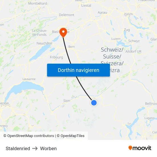 Staldenried to Worben map