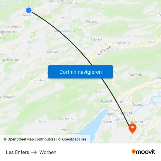 Les Enfers to Worben map