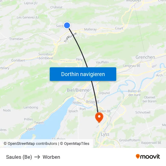 Saules (Be) to Worben map