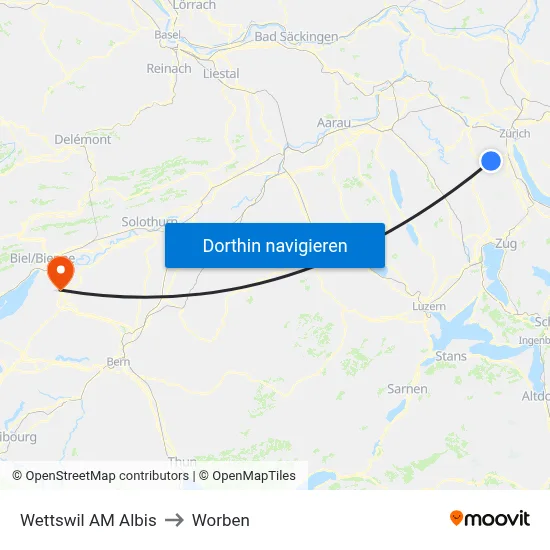 Wettswil AM Albis to Worben map