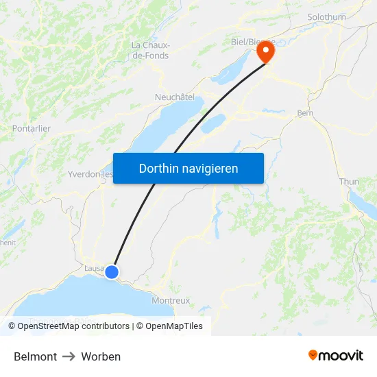 Belmont to Worben map
