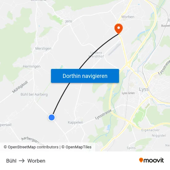 Bühl to Worben map