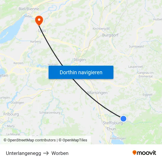 Unterlangenegg to Worben map