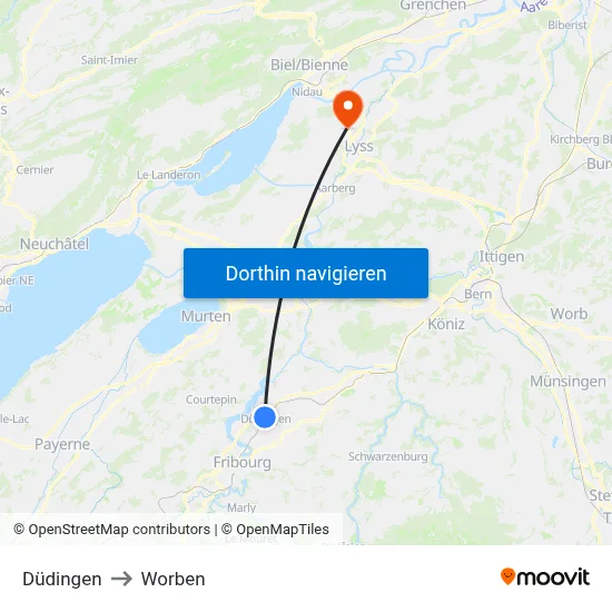 Düdingen to Worben map