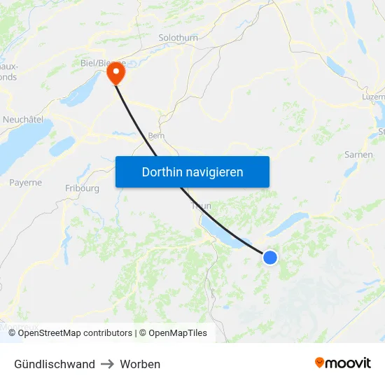 Gündlischwand to Worben map