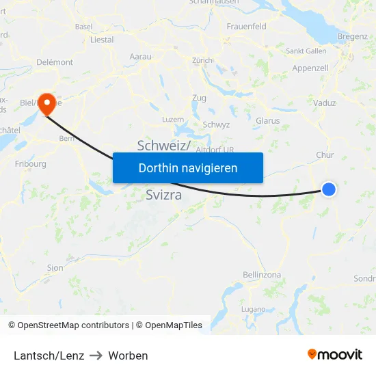 Lantsch/Lenz to Worben map