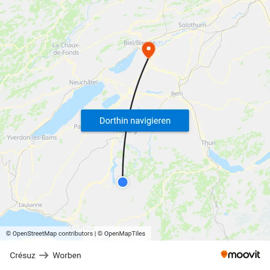Crésuz to Worben map
