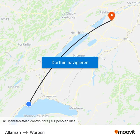 Allaman to Worben map