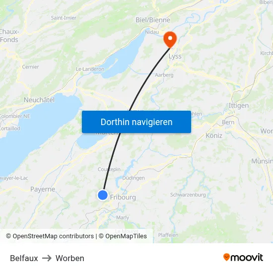 Belfaux to Worben map
