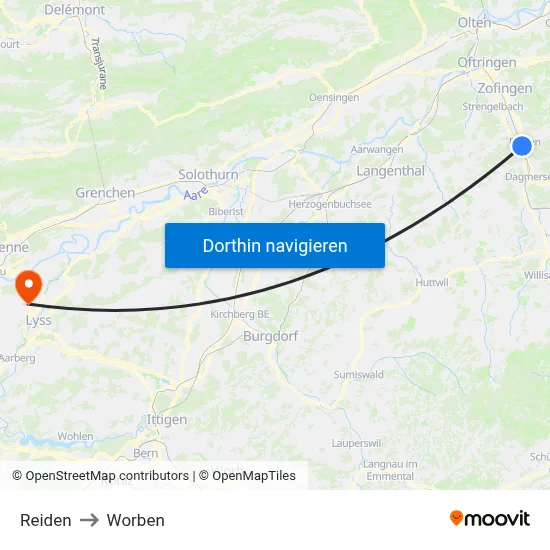 Reiden to Worben map