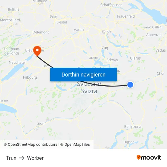 Trun to Worben map