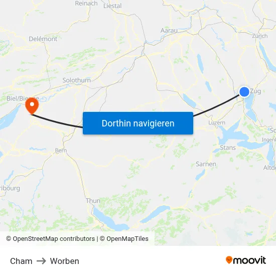 Cham to Worben map