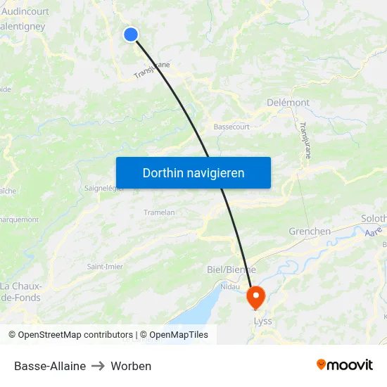 Basse-Allaine to Worben map