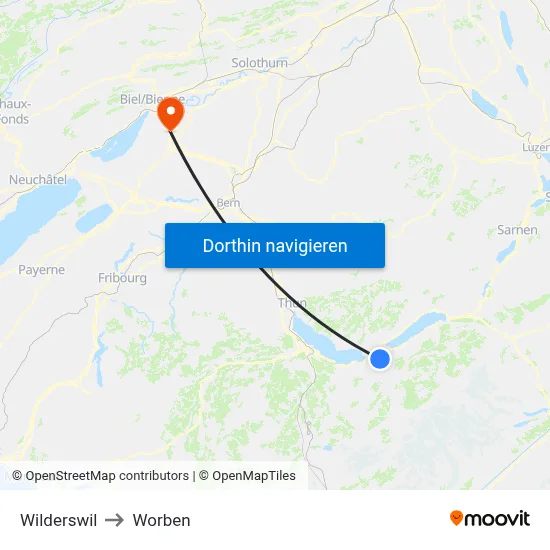 Wilderswil to Worben map