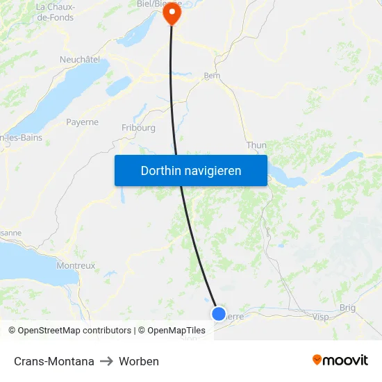 Crans-Montana to Worben map
