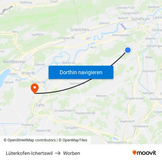 Lüterkofen-Ichertswil to Worben map