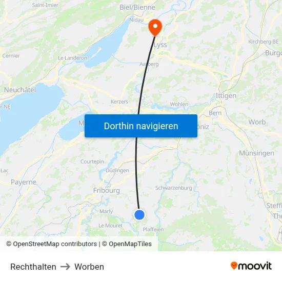 Rechthalten to Worben map