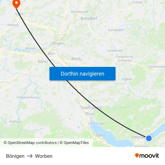 Bönigen to Worben map