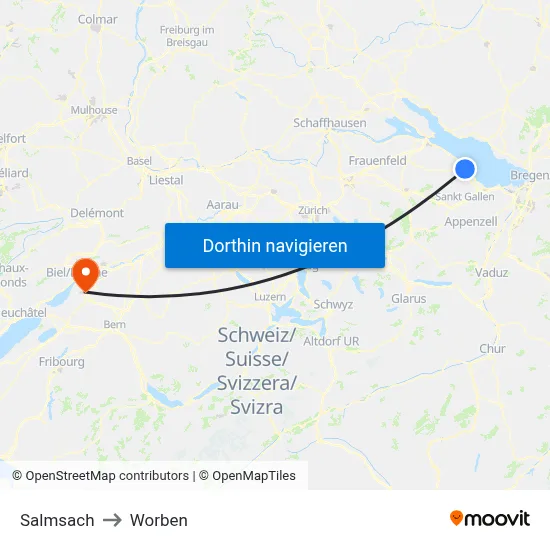 Salmsach to Worben map