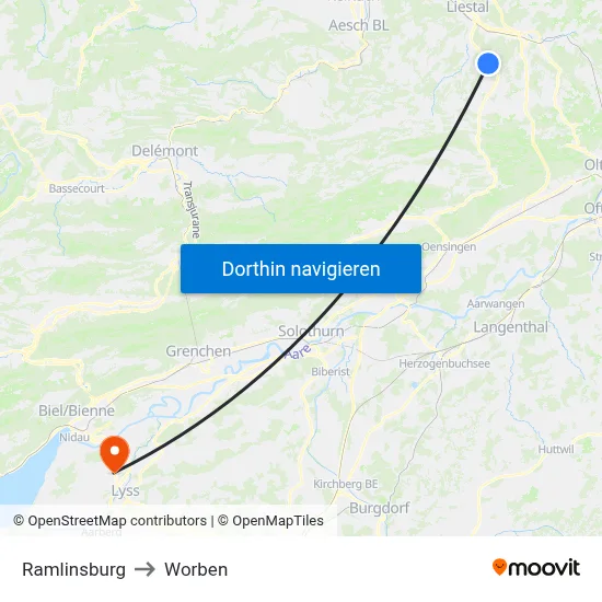 Ramlinsburg to Worben map