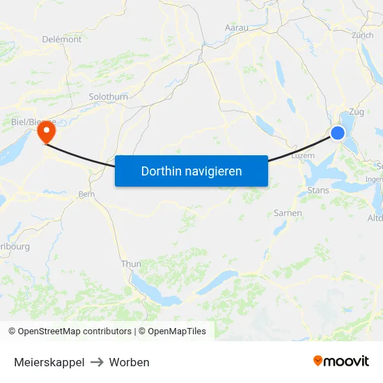 Meierskappel to Worben map