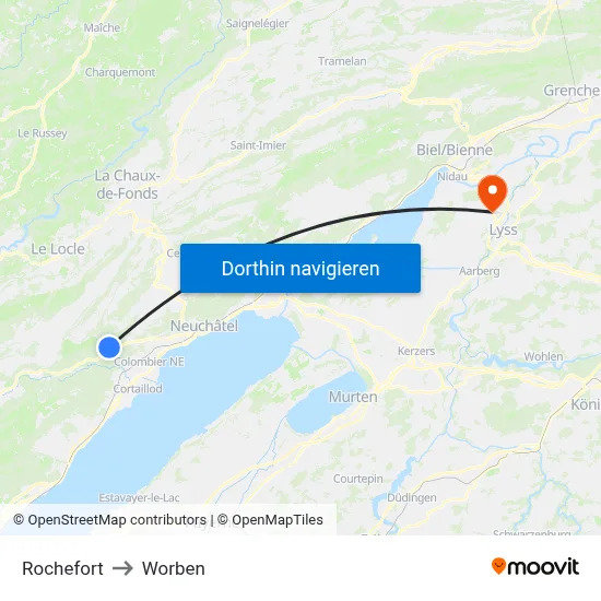Rochefort to Worben map