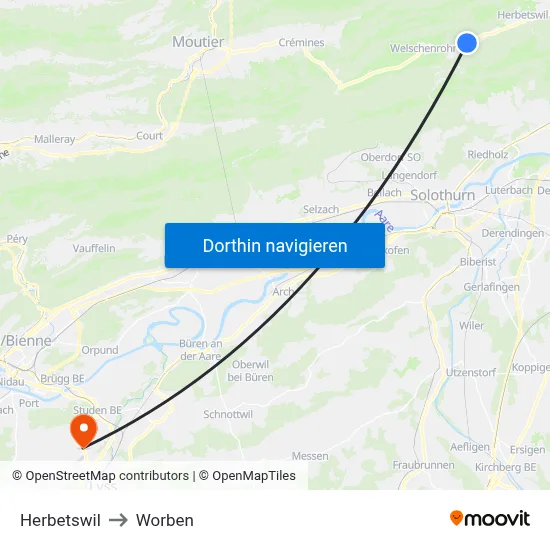 Herbetswil to Worben map