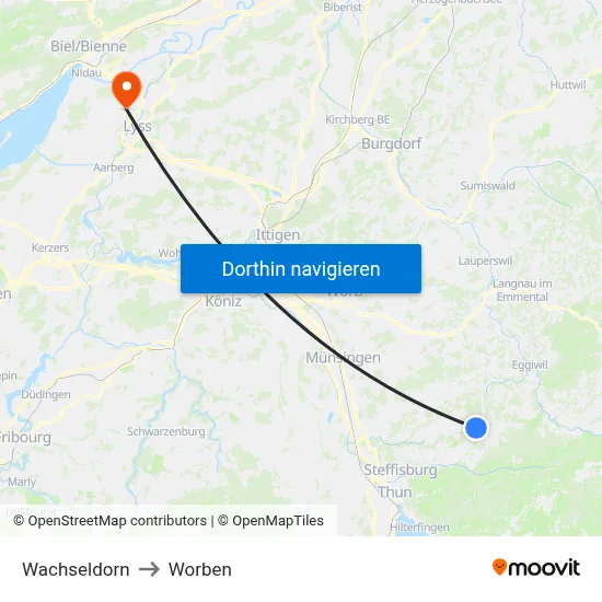 Wachseldorn to Worben map