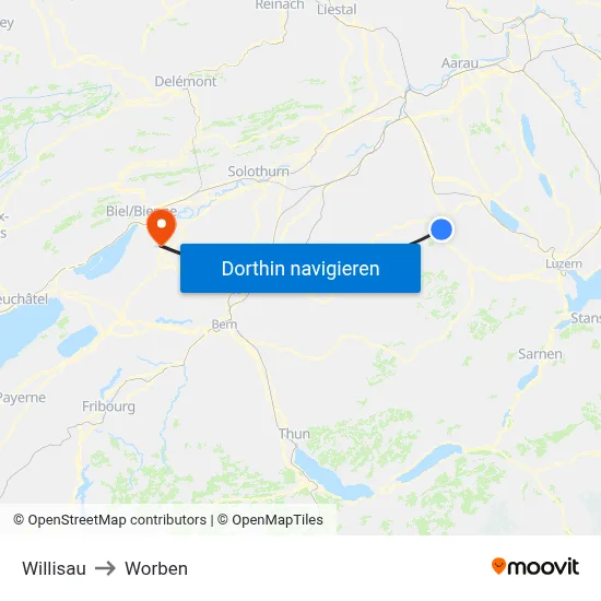 Willisau to Worben map