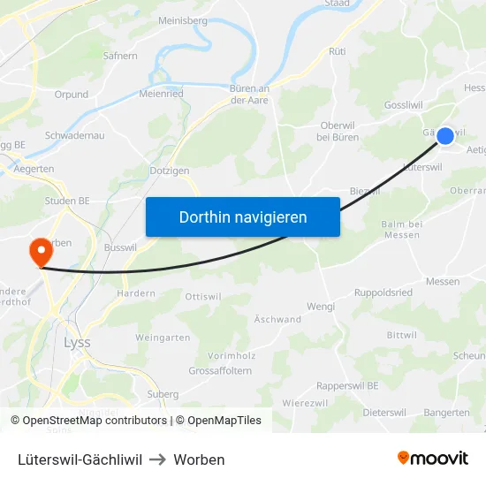 Lüterswil-Gächliwil to Worben map